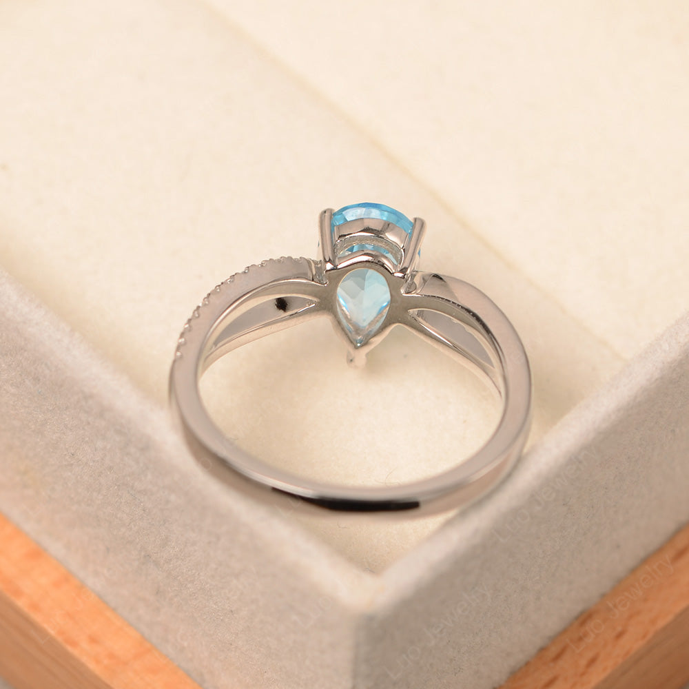 Pear Shaped Swiss Blue Topaz Ring Split Shank - LUO Jewelry