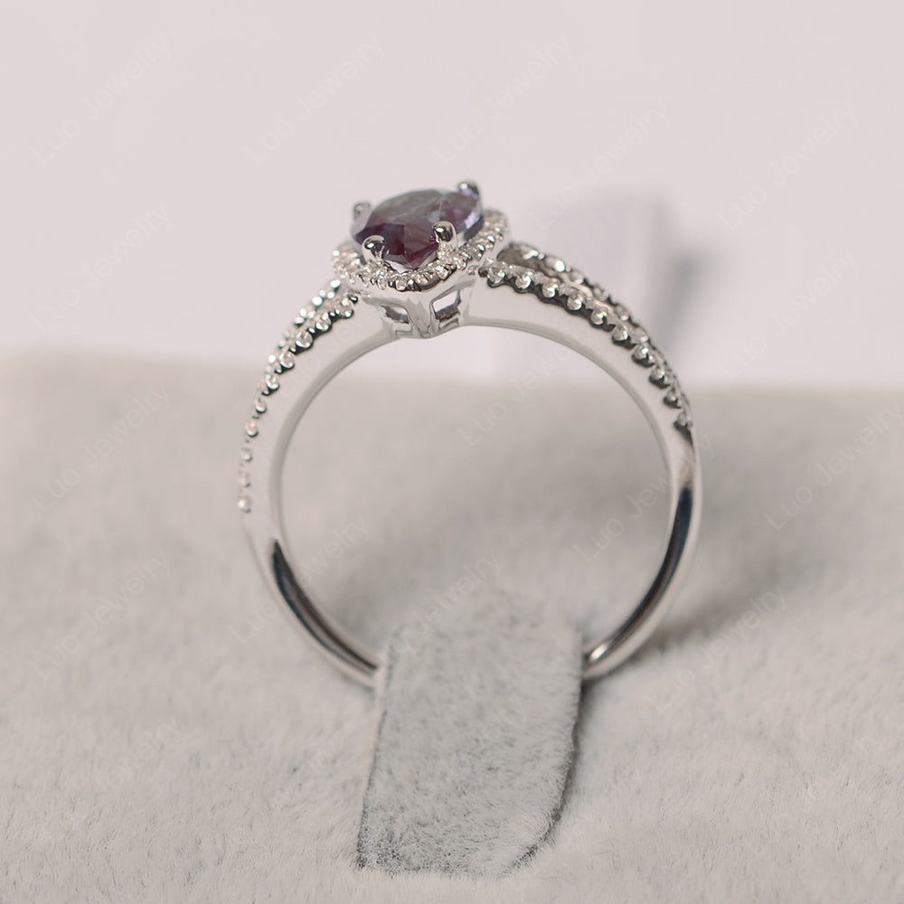 Pear Shaped Alexandrite Halo Split Shank Engagement Ring - LUO Jewelry