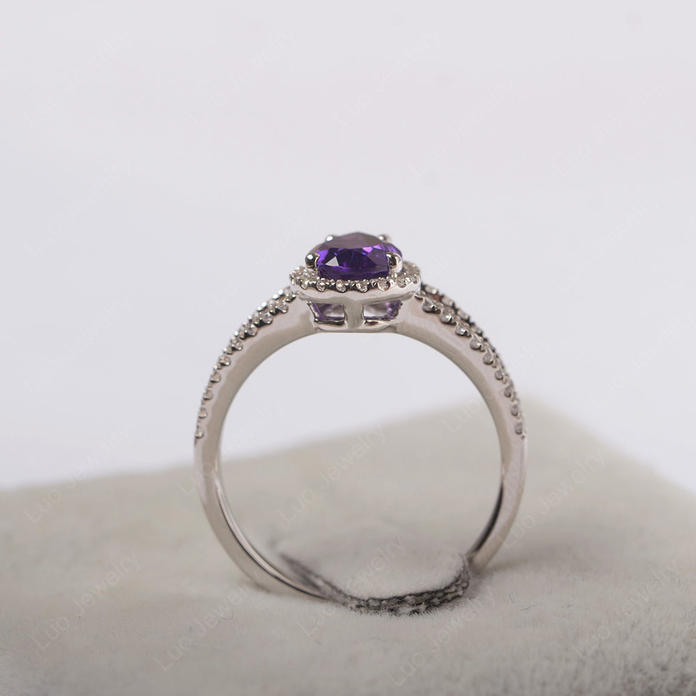 Pear Shaped Amethyst Halo Split Shank Engagement Ring - LUO Jewelry