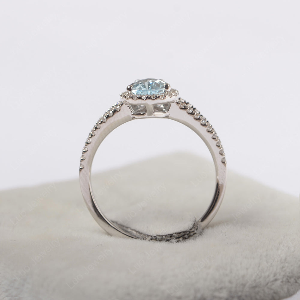 Pear Shaped Aquamarine Halo Split Shank Engagement Ring - LUO Jewelry