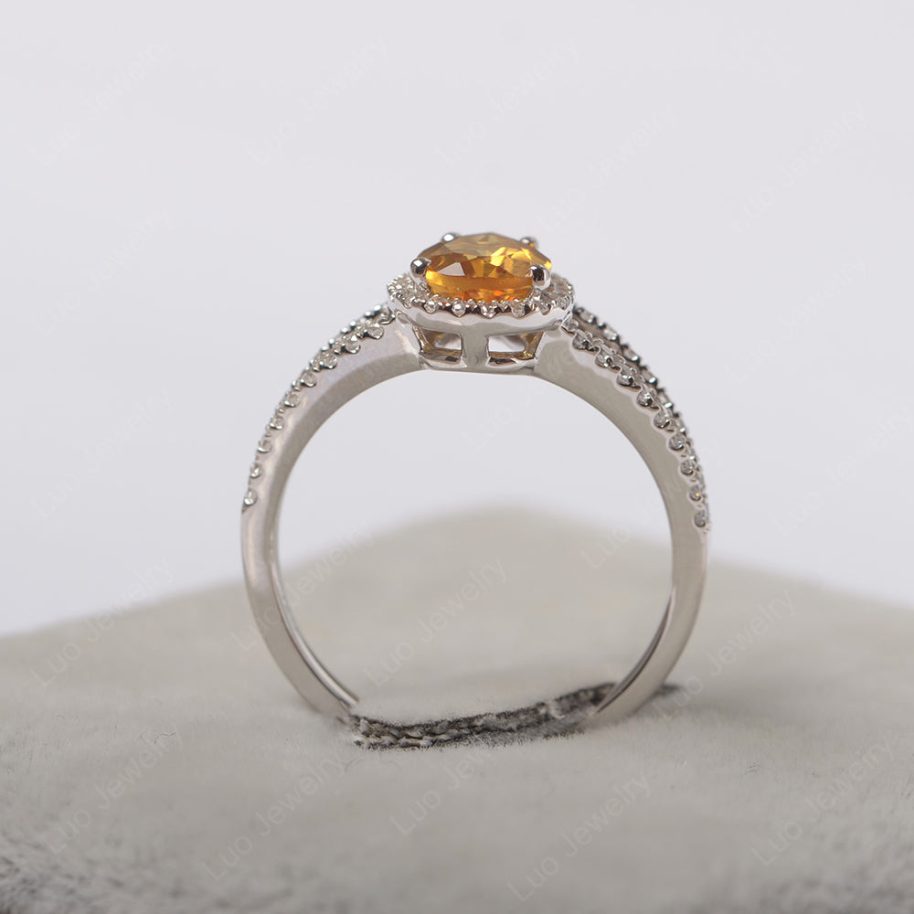 Pear Shaped Citrine Halo Split Shank Engagement Ring - LUO Jewelry