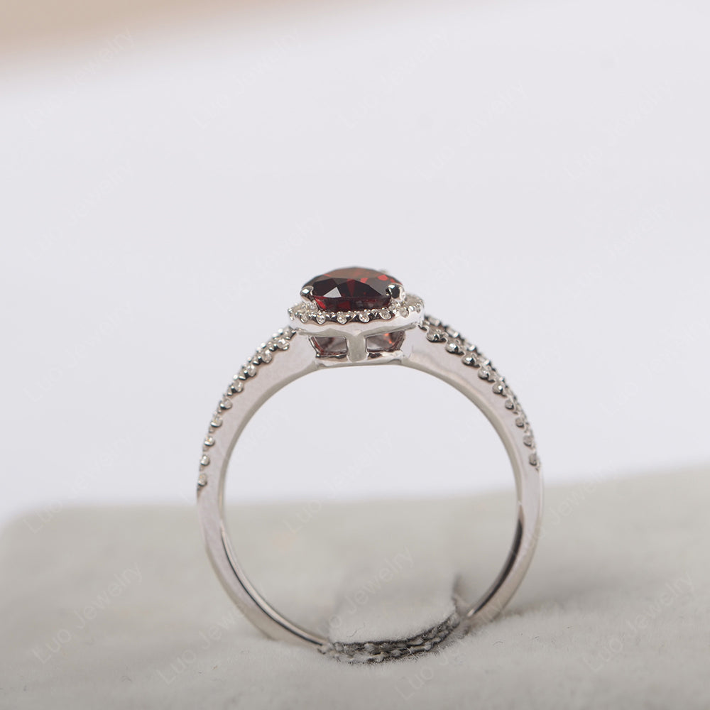 Pear Shaped Garnet Halo Split Shank Engagement Ring - LUO Jewelry