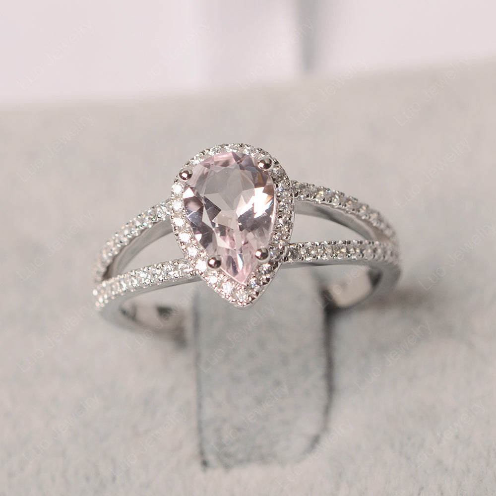 Pear Shaped Morganite Halo Split Shank Engagement Ring - LUO Jewelry
