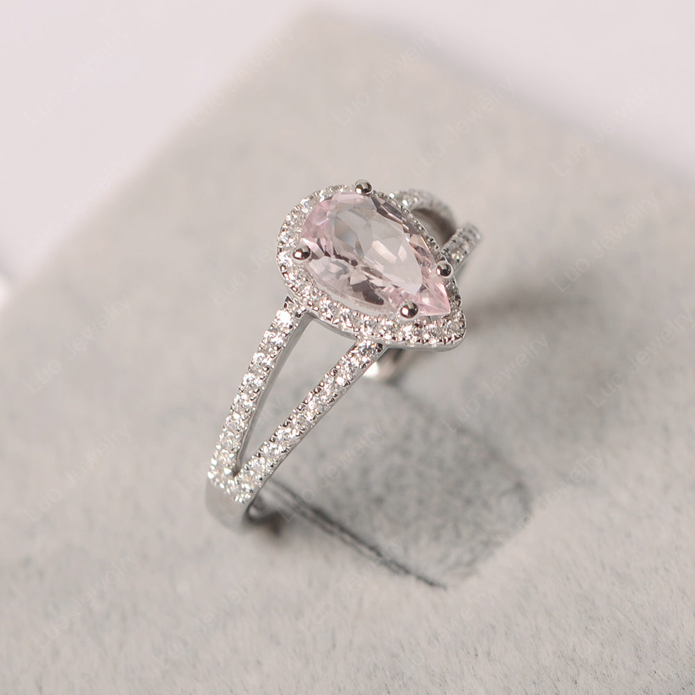 Pear Shaped Morganite Halo Split Shank Engagement Ring - LUO Jewelry