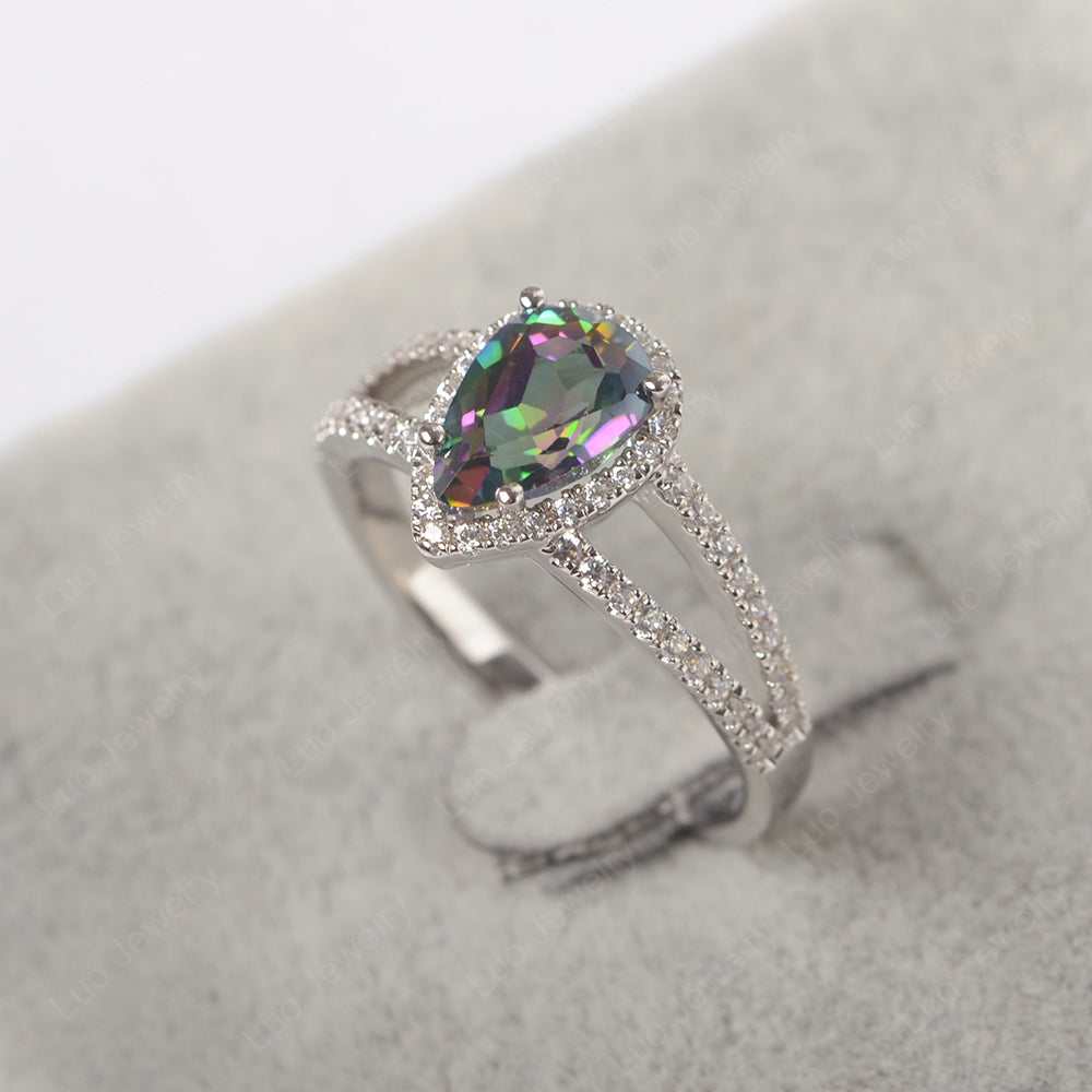 Pear Shaped Mystic Topaz Halo Split Shank Engagement Ring - LUO Jewelry
