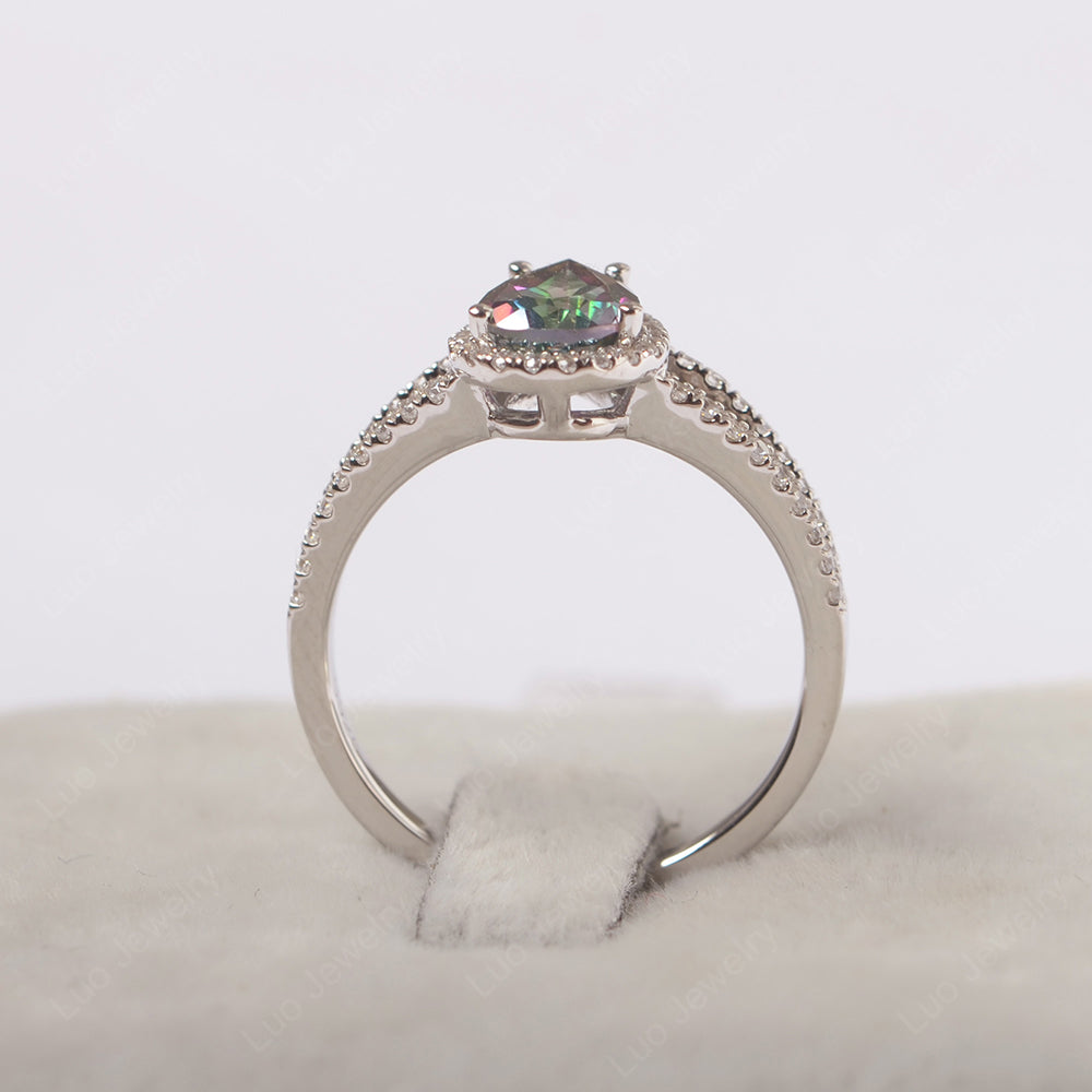 Pear Shaped Mystic Topaz Halo Split Shank Engagement Ring - LUO Jewelry