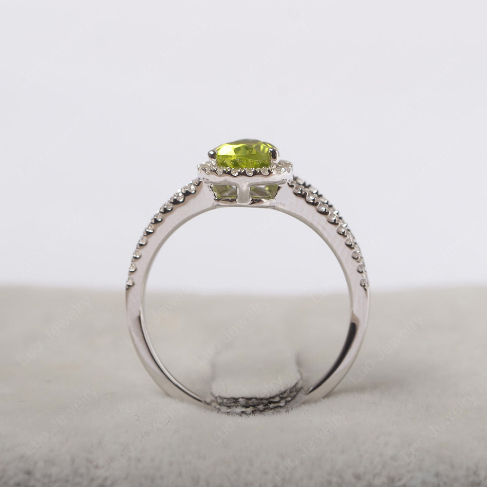 Pear Shaped Peridot Halo Split Shank Engagement Ring - LUO Jewelry