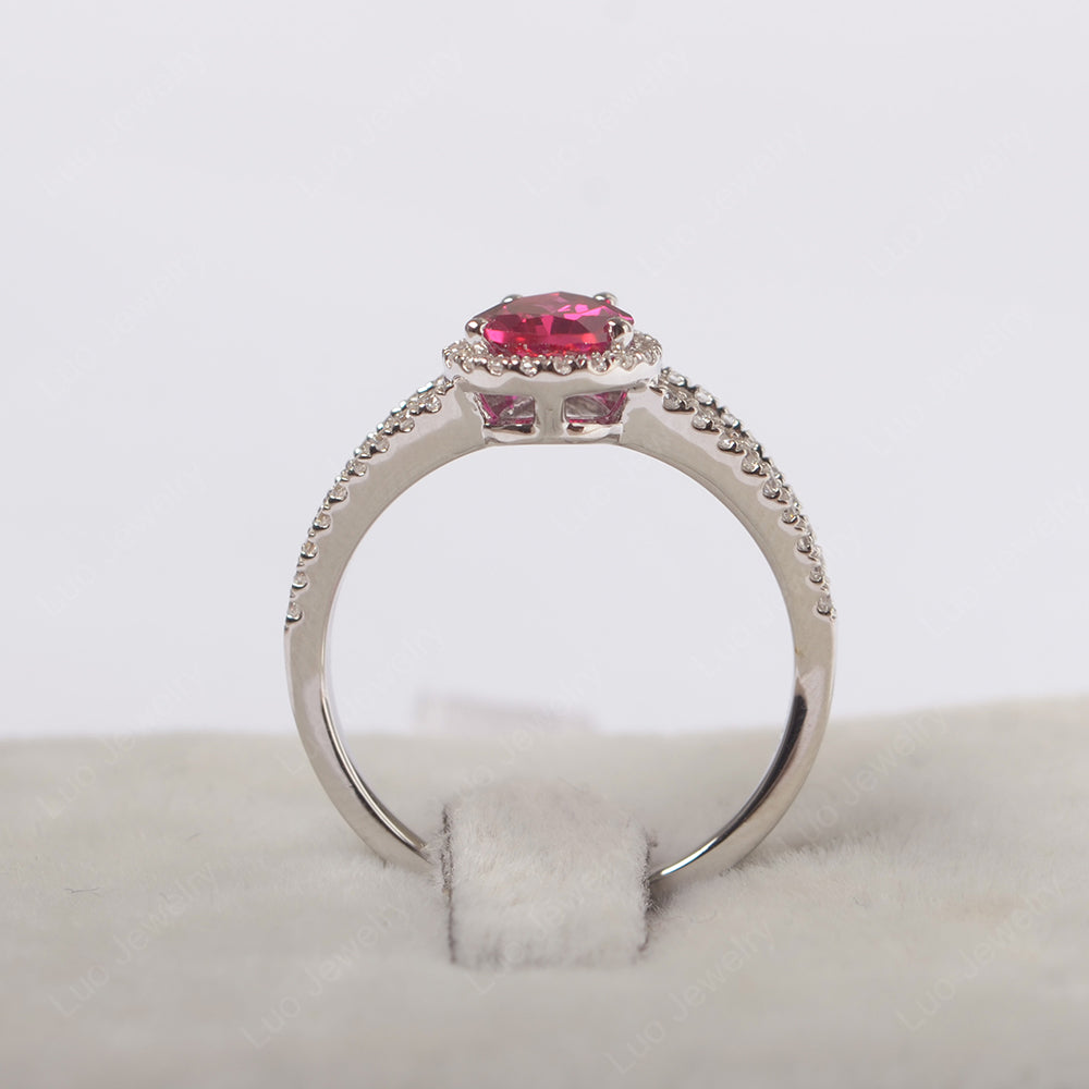 Pear Shaped Ruby Halo Split Shank Engagement Ring - LUO Jewelry