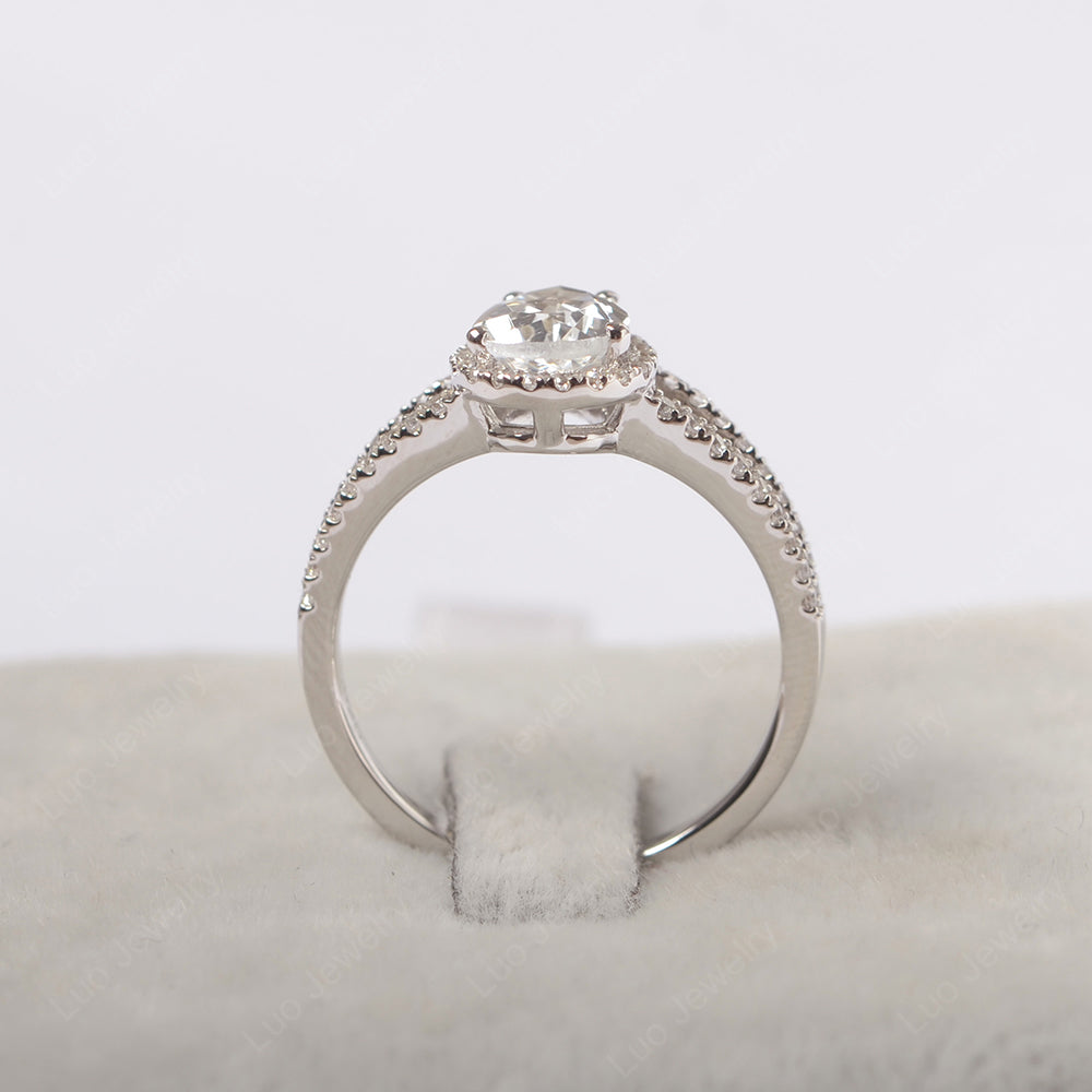 Pear Shaped White Topaz Halo Split Shank Engagement Ring - LUO Jewelry