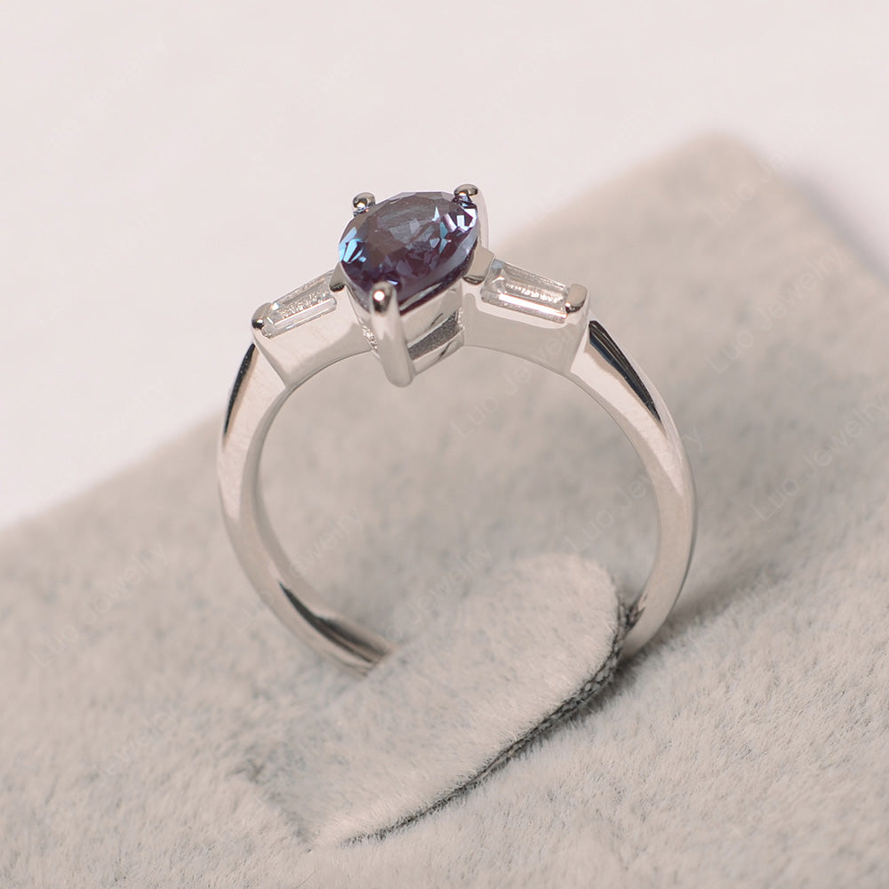 Alexandrite Ring Teardrop Ring White Gold - LUO Jewelry