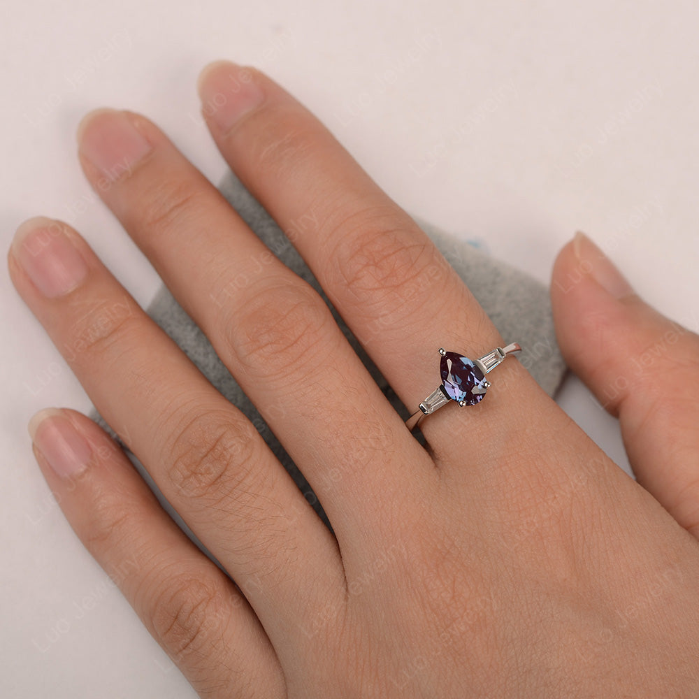 Alexandrite Ring Teardrop Ring White Gold - LUO Jewelry