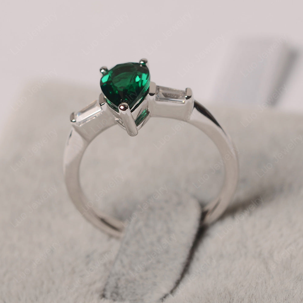 Lab Emerald Ring Teardrop Ring White Gold - LUO Jewelry