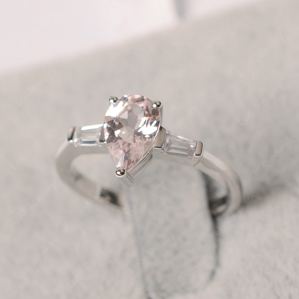 Morganite Ring Teardrop Ring White Gold - LUO Jewelry