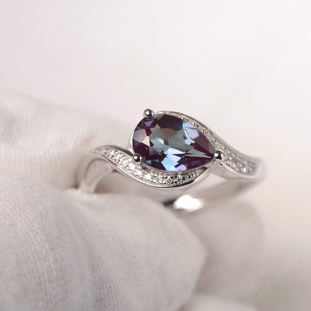 East West Pear Alexandrite Engagement Ring Gold - LUO Jewelry