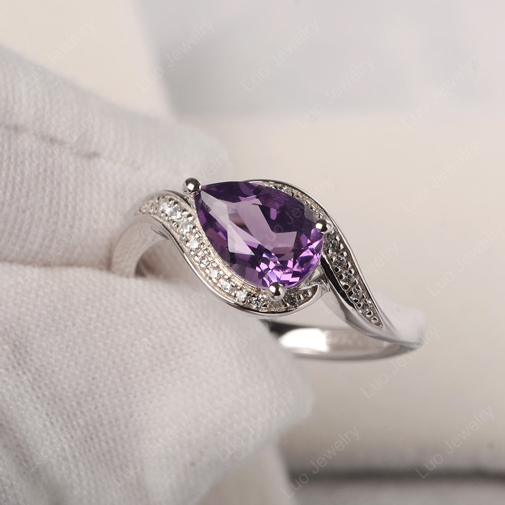 East West Pear Amethyst Engagement Ring Gold - LUO Jewelry