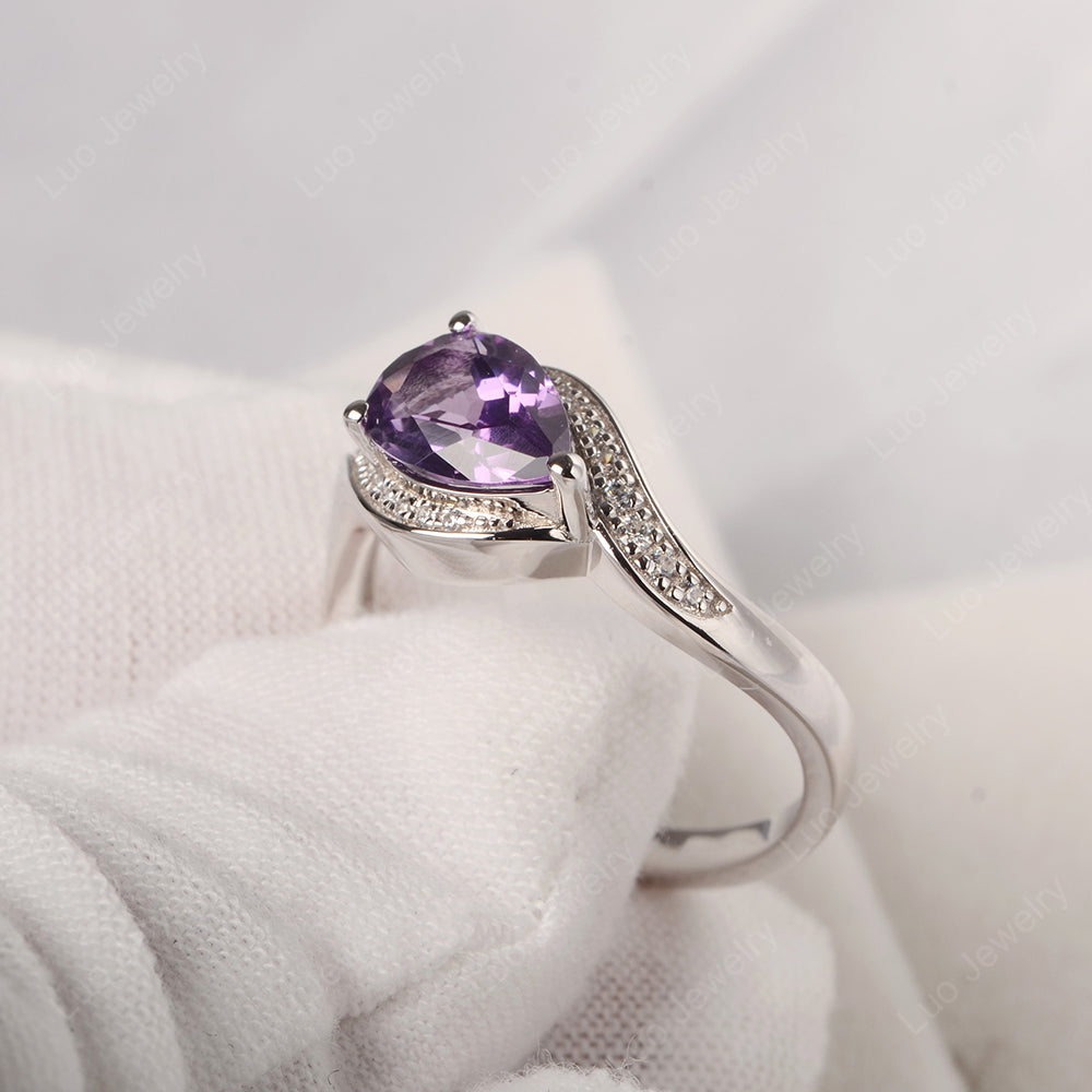 East West Pear Amethyst Engagement Ring Gold - LUO Jewelry