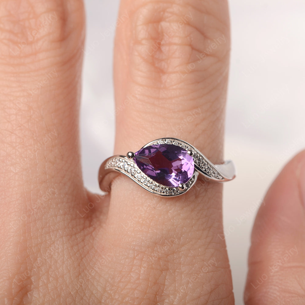 East West Pear Amethyst Engagement Ring Gold - LUO Jewelry