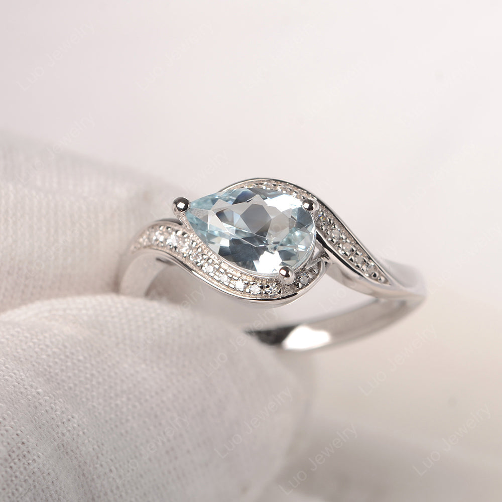 East West Pear Aquamarine Engagement Ring Gold - LUO Jewelry