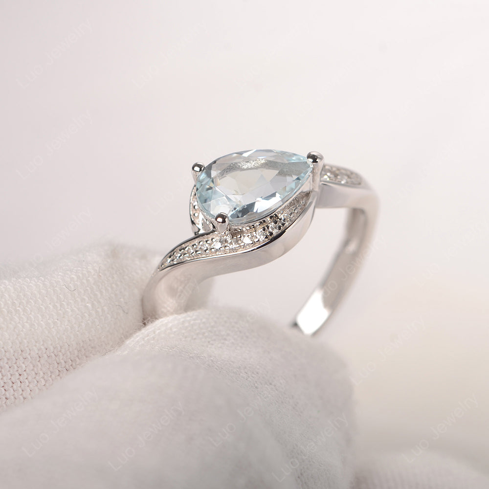 East West Pear Aquamarine Engagement Ring Gold - LUO Jewelry