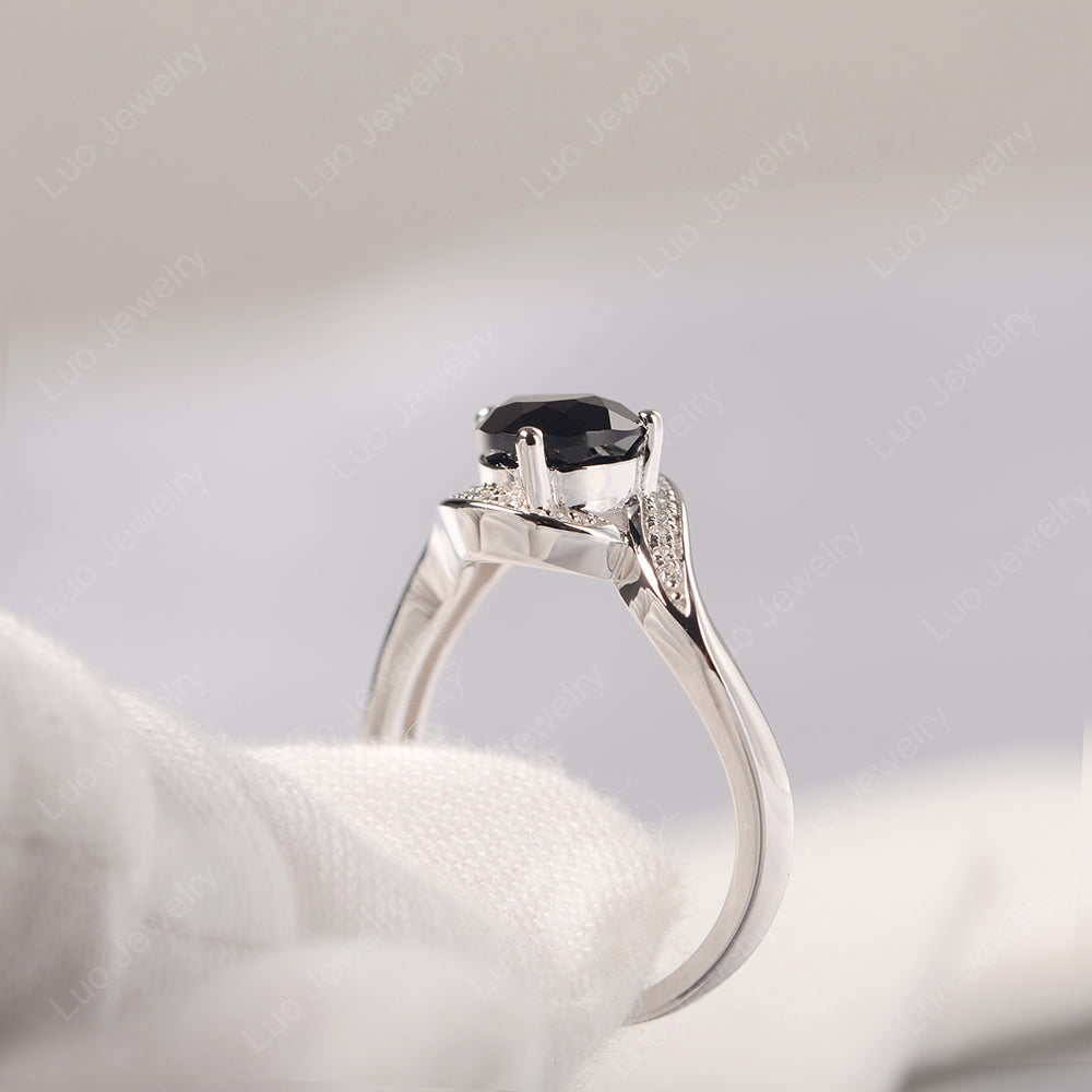 East West Pear Black Stone Engagement Ring Gold - LUO Jewelry