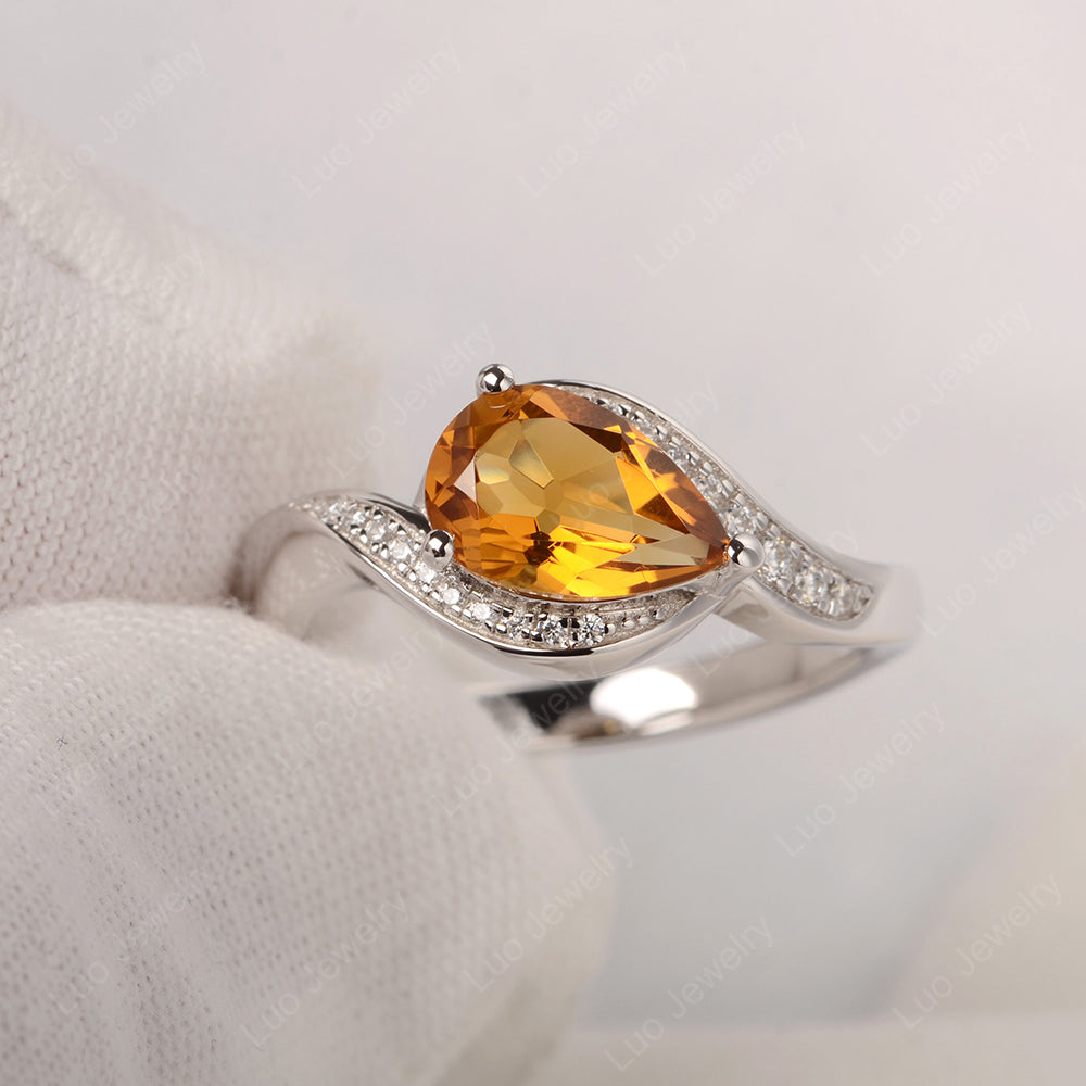 East West Pear Citrine Engagement Ring Gold - LUO Jewelry