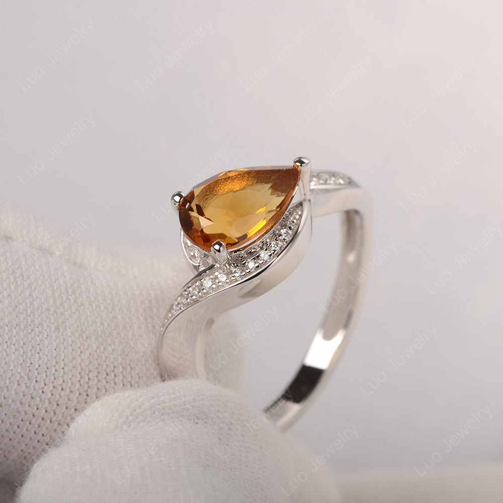 East West Pear Citrine Engagement Ring Gold - LUO Jewelry