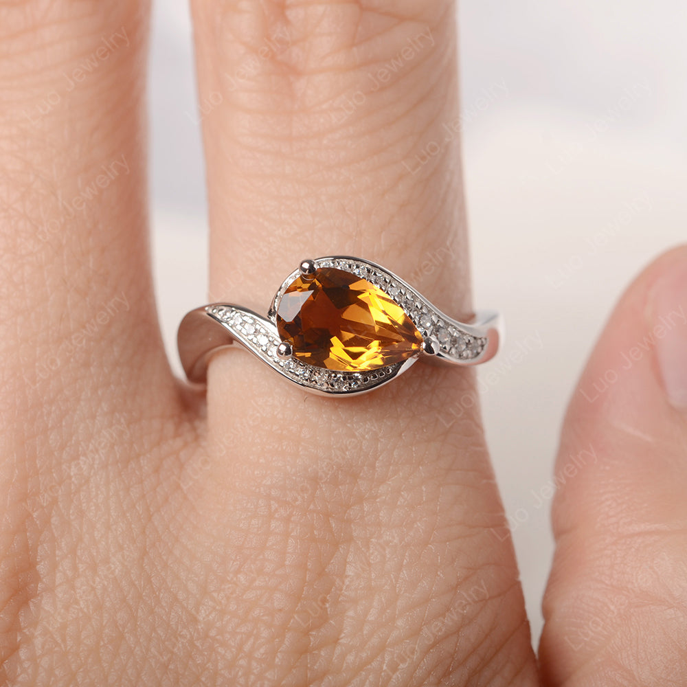 East West Pear Citrine Engagement Ring Gold - LUO Jewelry