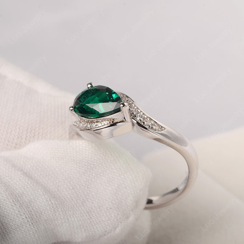 East West Pear Lab Emerald Engagement Ring Gold - LUO Jewelry