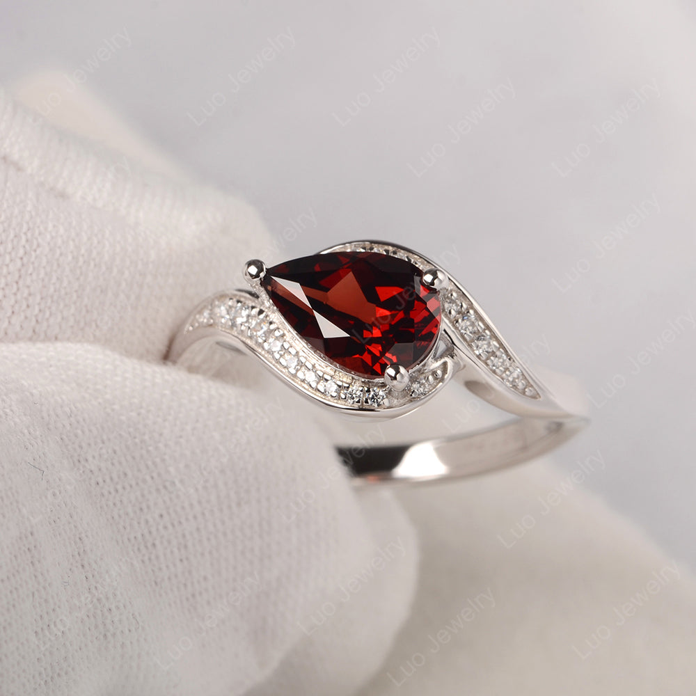 East West Pear Garnet Engagement Ring Gold - LUO Jewelry