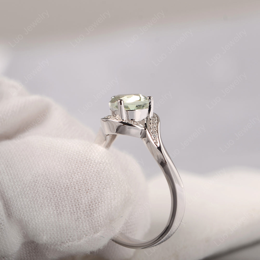 East West Pear Green Amethyst Engagement Ring Gold - LUO Jewelry