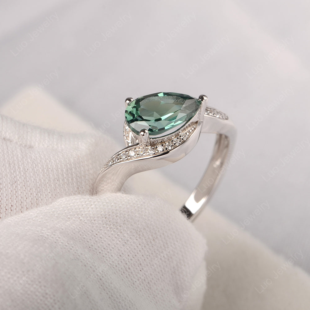 East West Pear Green Sapphire Engagement Ring Gold - LUO Jewelry