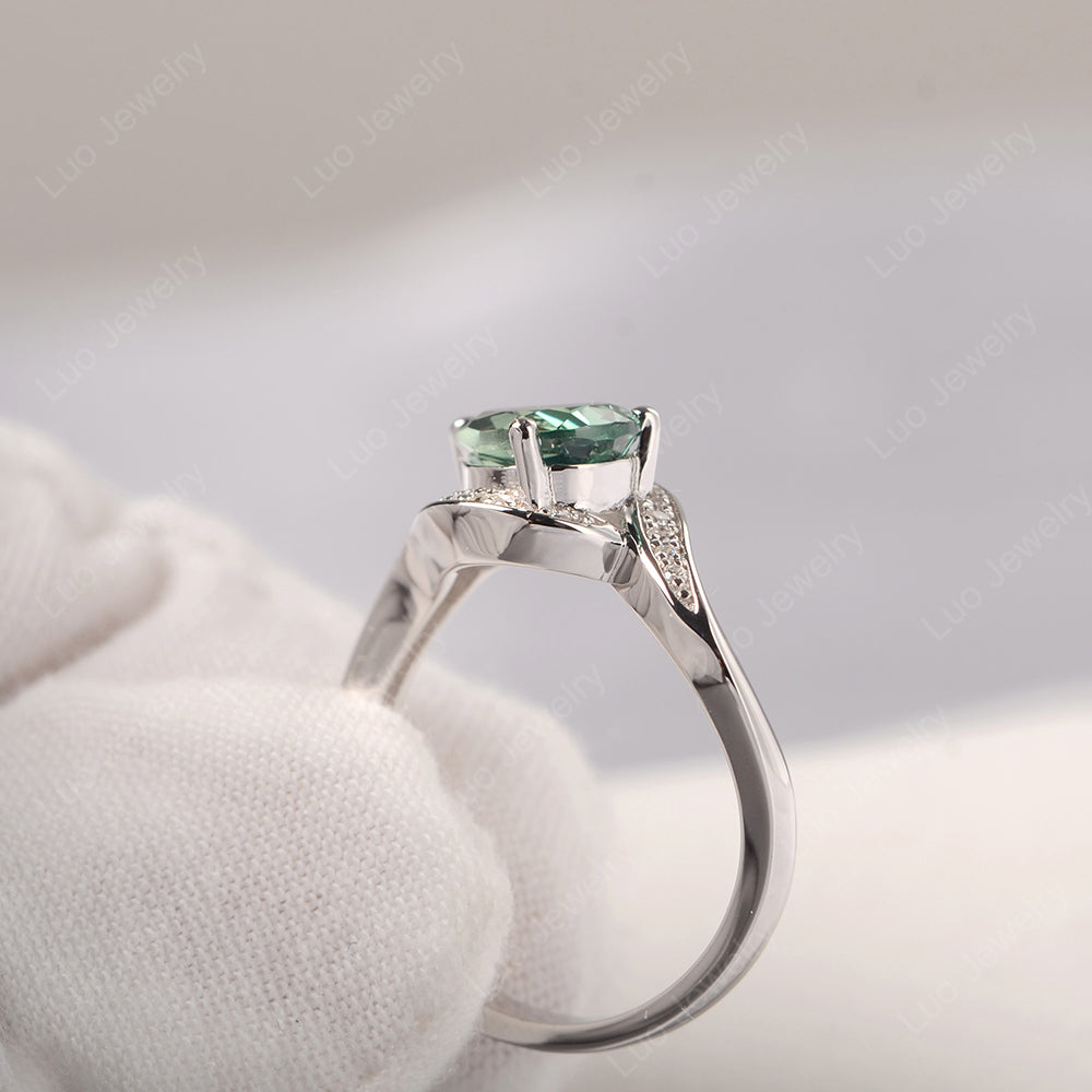East West Pear Green Sapphire Engagement Ring Gold - LUO Jewelry