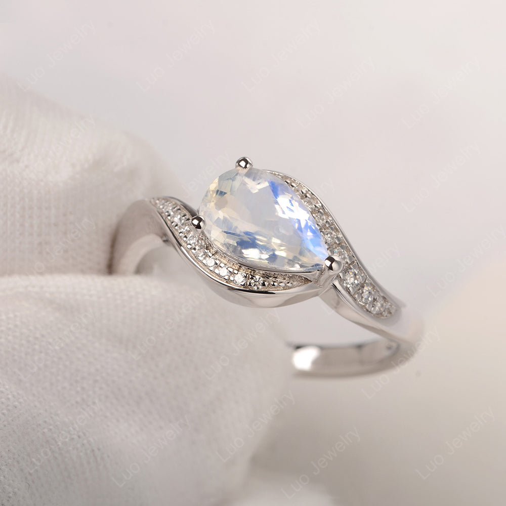 East West Pear Moonstone Engagement Ring Gold - LUO Jewelry