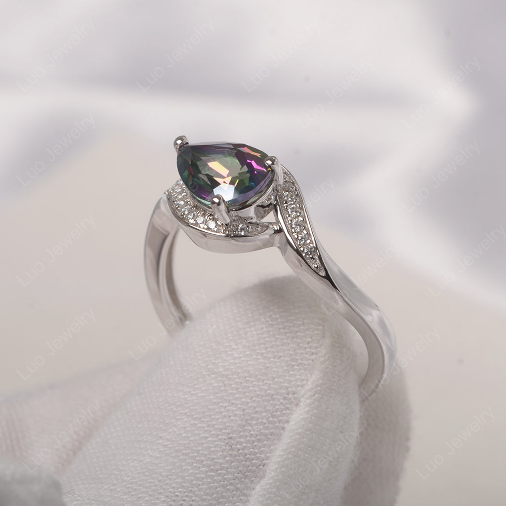 East West Pear Mystic Topaz Engagement Ring Gold - LUO Jewelry