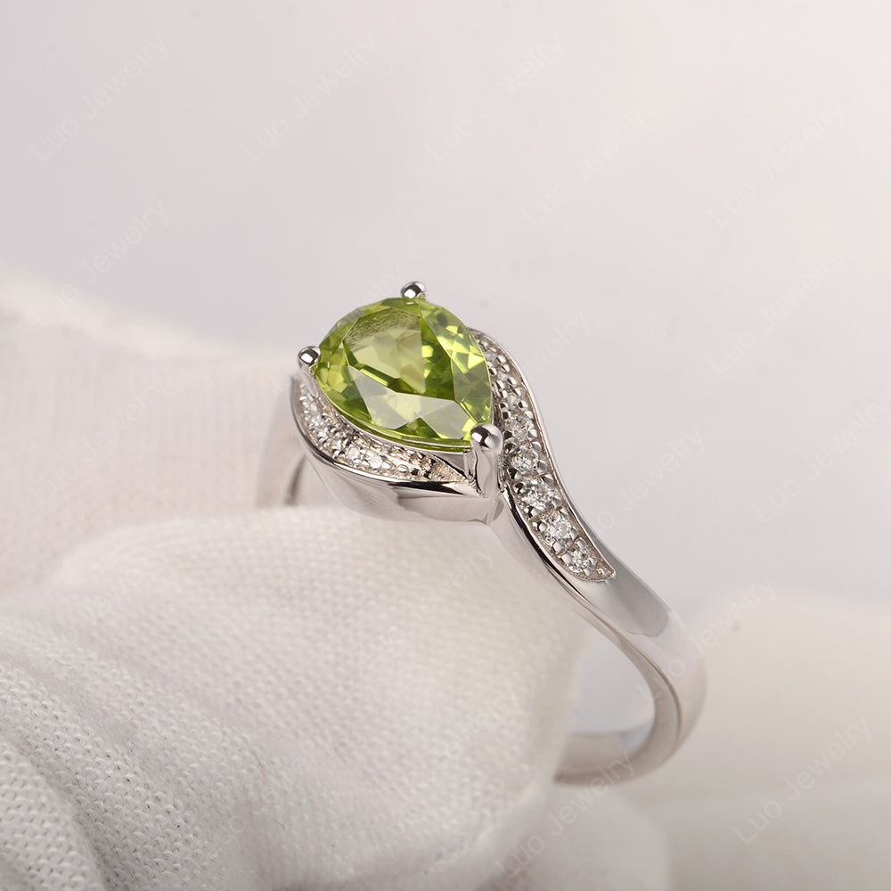 East West Pear Peridot Engagement Ring Gold - LUO Jewelry