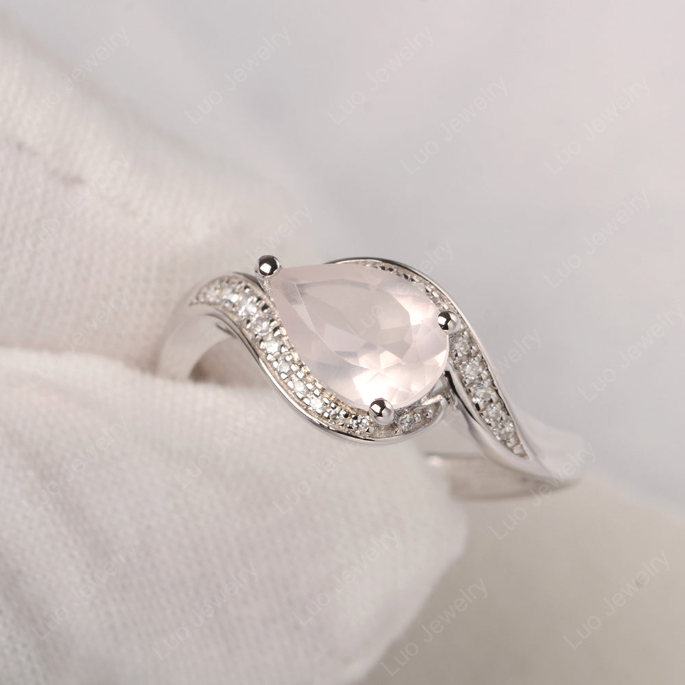 East West Pear Rose Quartz Engagement Ring Gold - LUO Jewelry