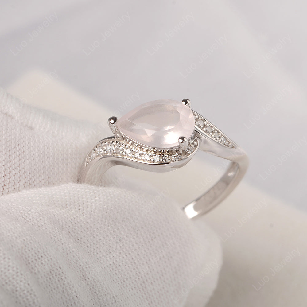 East West Pear Rose Quartz Engagement Ring Gold - LUO Jewelry