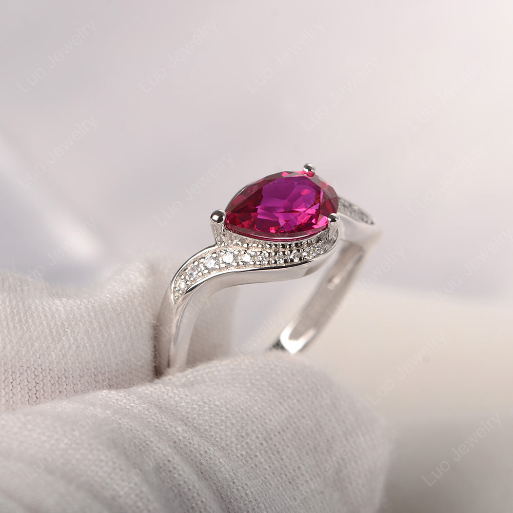 East West Pear Ruby Engagement Ring Gold - LUO Jewelry
