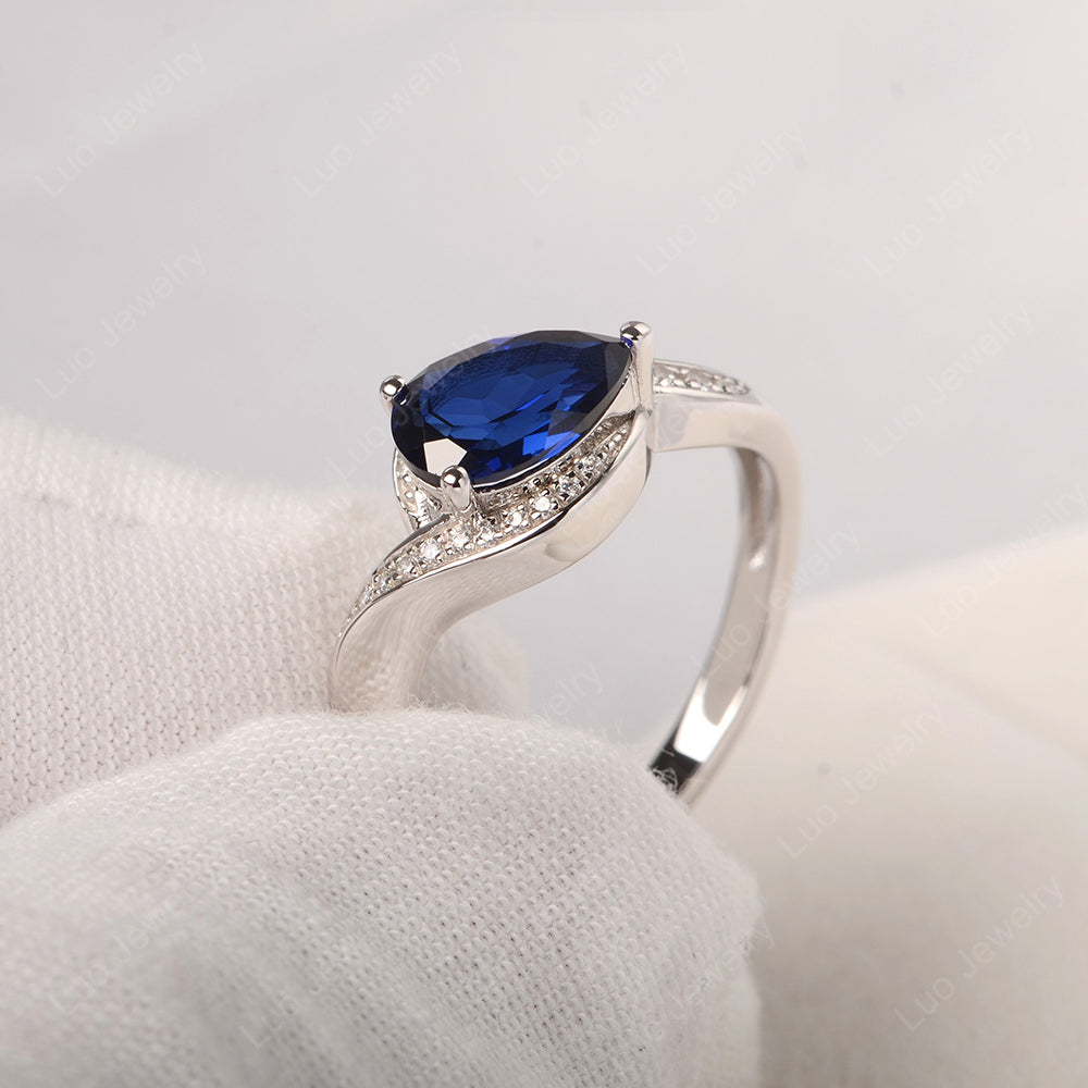 East West Pear Lab Sapphire Engagement Ring Gold - LUO Jewelry