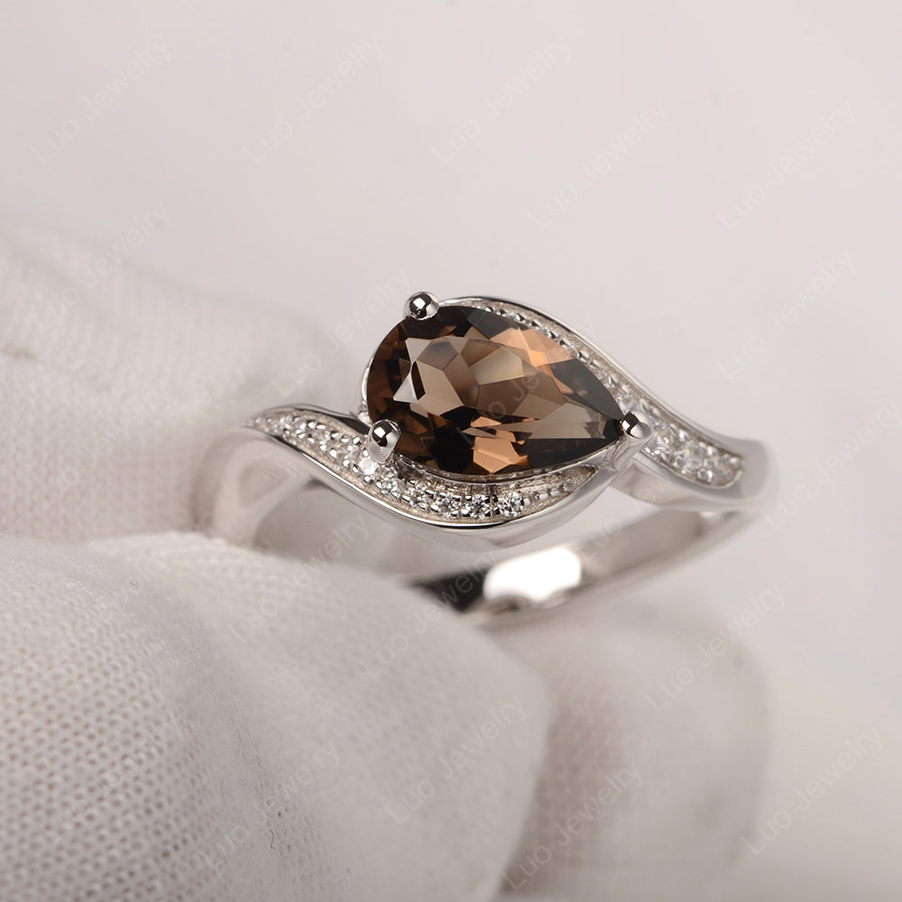 East West Pear Smoky Quartz  Engagement Ring Gold - LUO Jewelry