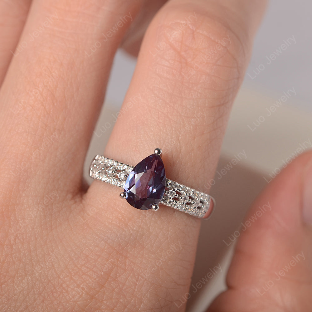 Pear Shaped Alexandrite Engagement Ring - LUO Jewelry