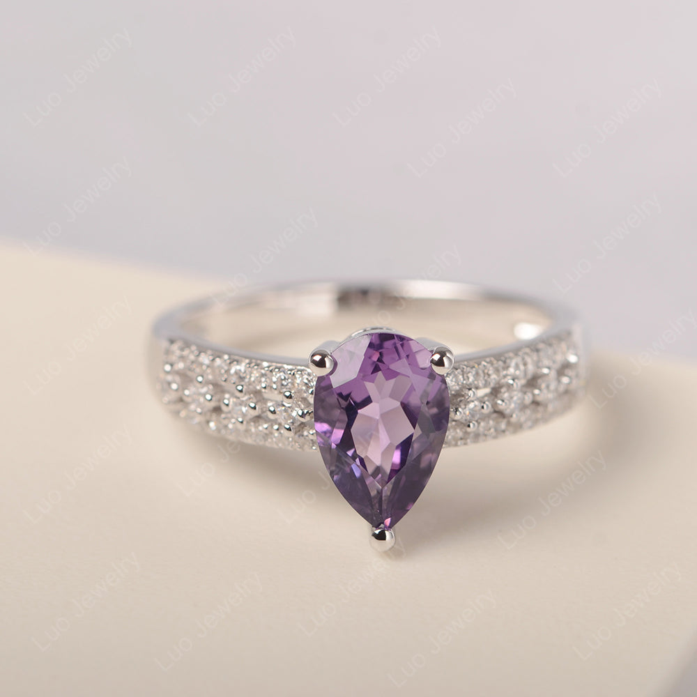 Pear Shaped Amethyst Engagement Ring - LUO Jewelry