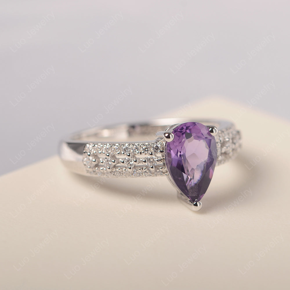Pear Shaped Amethyst Engagement Ring - LUO Jewelry