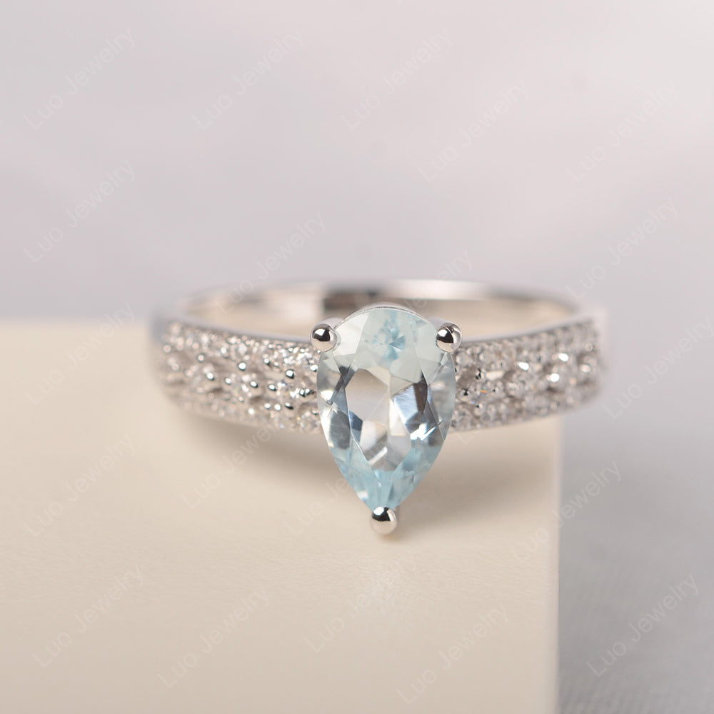 Pear Shaped Aquamarine Engagement Ring - LUO Jewelry