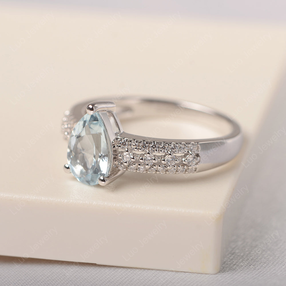 Pear Shaped Aquamarine Engagement Ring - LUO Jewelry