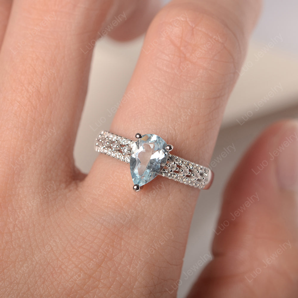 Pear Shaped Aquamarine Engagement Ring - LUO Jewelry