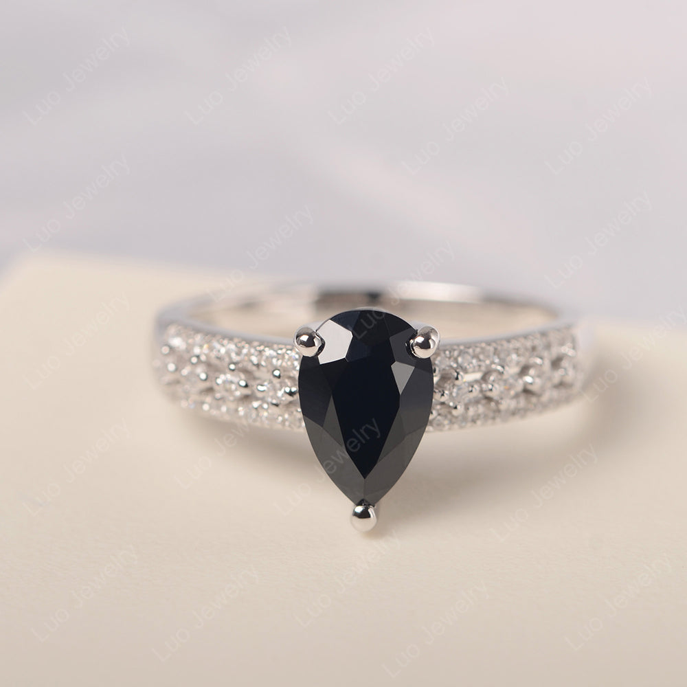 Pear Shaped Black Stone Engagement Ring - LUO Jewelry