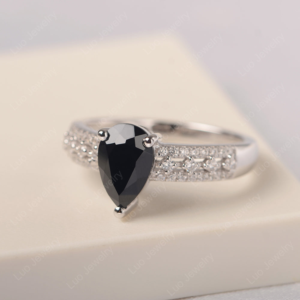 Pear Shaped Black Stone Engagement Ring - LUO Jewelry