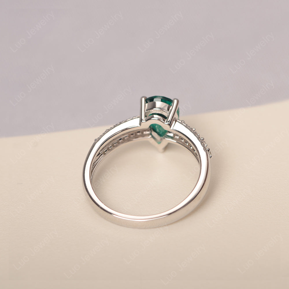 Pear Shaped Lab Emerald Engagement Ring - LUO Jewelry