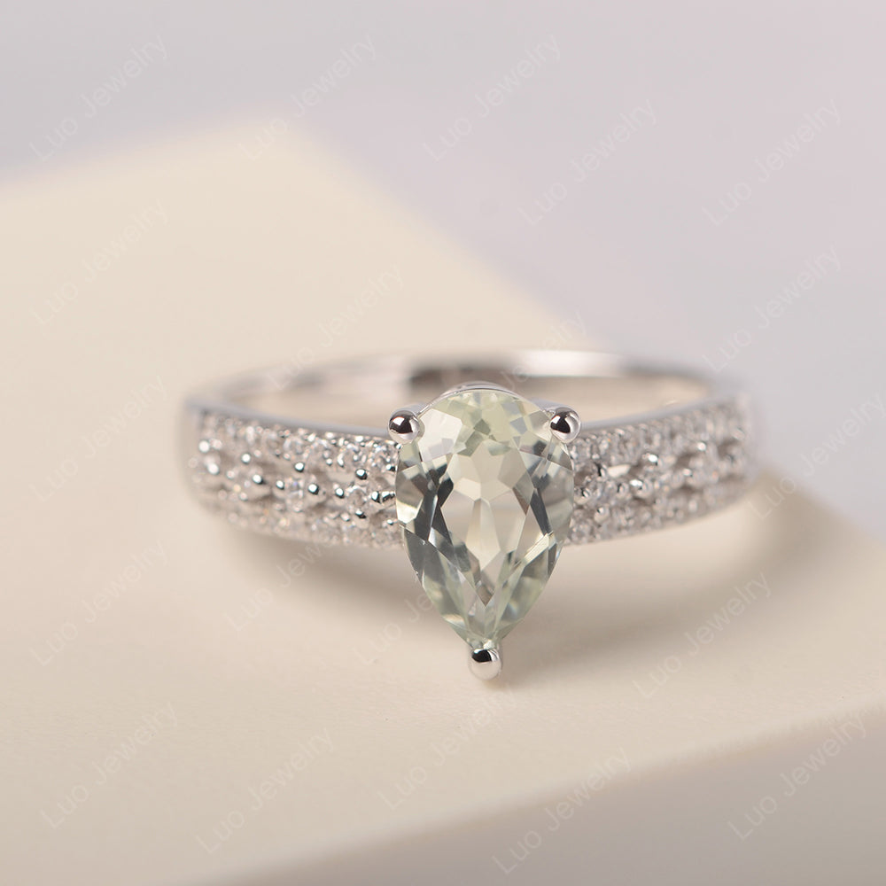 Pear Shaped Green Amethyst Engagement Ring - LUO Jewelry